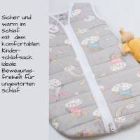 Ganzjahres Baby Schlafsack mit Einhorn Motiv, hellgrau rosa, Warmer Baumwollsteppstoff Schlafhilfe Gr. 56-62 und 68-74 Bild 7