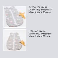 Ganzjahres Baby Schlafsack mit Einhorn Motiv, hellgrau rosa, Warmer Baumwollsteppstoff Schlafhilfe Gr. 56-62 und 68-74 Bild 8