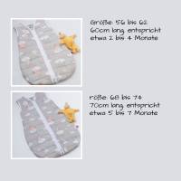 Ganzjahres Baby Schlafsack mit Einhorn Motiv, hellgrau rosa, Warmer Baumwollsteppstoff Schlafhilfe Gr. 56-62 und 68-74 Bild 9