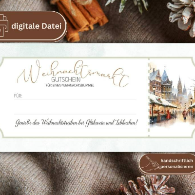 Weihnachtsmarkt Gutschein | Weihnachtsmarktbesuch Geschenkgutschein Vorlage PDF | DIY Nikolausgeschenk
