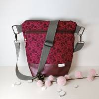Umhängetasche Cross Body Bag  mit Blumenmotiv weinrot bordeaux Schultertasche für Damen Bild 2