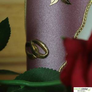 Hochzeitstagskerze in elfenbein, altrosa-gold verziert, Hochzeitstagkerze, personalisierbares Geschenk Hochzeitstag Bild 9