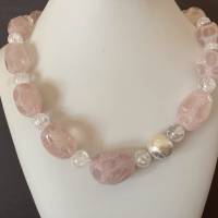 Rosenquarzkette mit Bergkristall und Si925, rosa Edelsteinkette, Geschenk Frauen, Handarbeit aus Bayern Bild 3