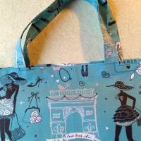 Stofftasche, Einkaufstasche, Shopper, Stoffbeutel, mit Paris-Motiven, Silberglanz Bild 2