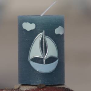 Maritime Kerze mit Segelschiff in azur-blau, Maritimes Geschenk, Nautic Art, Urlaubsgeschenk Bild 1