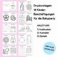 Kinder-Aktivitäten Babyparty Druckvorlage - Ausmalen und Rätseln für Kinder zum Selberdrucken - Digitaler Download Bild 2