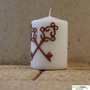 Weiße Kerze mit Schlüsseln in Echtwachsverzierung; Kerze Beruf, Kerze Branche Bild 4