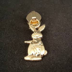 Zipper Hase, breit, gold / Schieber für Reißverschlüsse mit Spiralraupe Bild 1