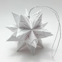 Mini-Bascetta-Stern, ca. 6 cm, Weiß/Silber mit Aufhängeband, Weihnachtsstern, Origami Faltstern Bild 1