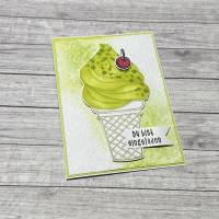 Grußkarten / Glückwunschkarten zum Geburtstag, „Einladung zum Eis essen“, Sommergrüße, Geburtstagskarte, Handarbeit Bild 1