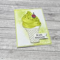 Grußkarten / Glückwunschkarten zum Geburtstag, „Einladung zum Eis essen“, Sommergrüße, Geburtstagskarte, Handarbeit Bild 2