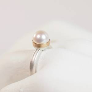 Perlenring Gold Silber Süßwasser Perle weiss Bild 1