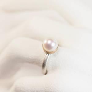 Perlenring Gold Silber Süßwasser Perle weiss Bild 4