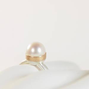 Perlenring Gold Silber Süßwasser Perle weiss Bild 6