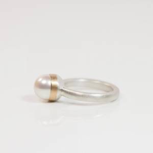 Perlenring Gold Silber Süßwasser Perle weiss Bild 8