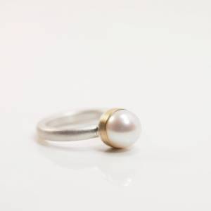 Perlenring Gold Silber Süßwasser Perle weiss Bild 9