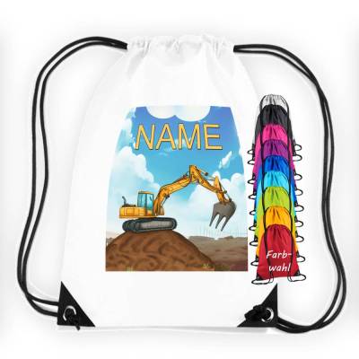 Turnbeutel Motiv Bagger mit Name / personalisierbar / verschiedene Farben