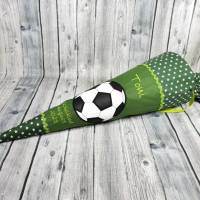 Schultüte aus Stoff Fußball mit Name Zuckertüte grün Bild 1