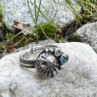 Ammonit Sterling Silber Ring, wiss Blue Topas, Sky Blue Topas, Ammonit Fossil Ring, Ringgröße: Einstellbar Bild 1