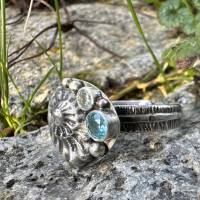 Ammonit Sterling Silber Ring, wiss Blue Topas, Sky Blue Topas, Ammonit Fossil Ring, Ringgröße: Einstellbar Bild 2