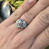 Ammonit Sterling Silber Ring, wiss Blue Topas, Sky Blue Topas, Ammonit Fossil Ring, Ringgröße: Einstellbar Bild 7