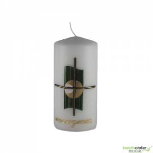 weiße, kleine Trauerkerze/Gedenkkerze mit Kreuz und Echtwachsbeschriftung "unvergessen", Kerze zum Gedenken Bild 1