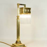 Glasstäbe Tischlampe Leuchte 42 cm vintage Messing upcycling schlicht funkelnd gold modern Kristall Jugendstil Glas Bild 3