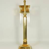 Glasstäbe Tischlampe Leuchte 42 cm vintage Messing upcycling schlicht funkelnd gold modern Kristall Jugendstil Glas Bild 5
