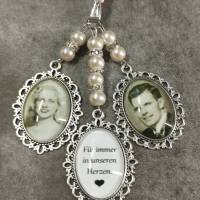 Brautstrauß-Memorial dreifach oval in Silber mit Perlen + Strassrondellen Bild 1