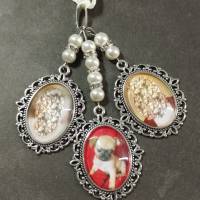 Brautstrauß-Memorial dreifach oval in Silber mit Perlen + Strassrondellen Bild 2