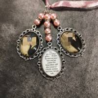 Brautstrauß-Memorial dreifach oval in Silber mit Perlen + Strassrondellen Bild 3