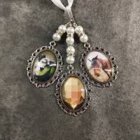 Brautstrauß-Memorial dreifach oval in Silber mit Perlen + Strassrondellen Bild 7