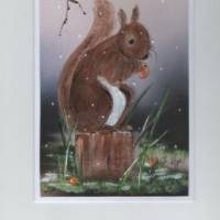 Grußkarte,  Wintergruß,  Tiermalerei-  Eichhörnchen-  handgemalt Bild 1