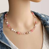 rosa Perlenkette, bunte Kette, kurze Kette, Boho Kette, Halskette ohne Anhänger, klassische Perlenkette Bild 1
