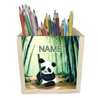 Panda Holz Stiftebox personalisiert z. B. mit Name und Schriftartwahl | 10x10x10cm | Stiftehalter Bild 1