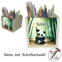 Panda Holz Stiftebox personalisiert z. B. mit Name und Schriftartwahl | 10x10x10cm | Stiftehalter Bild 2
