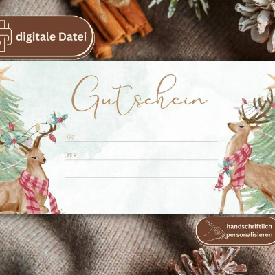 Weihnachtsgeschenk Gutschein | Geschenkgutschein zu Weihnachten Vorlage | Weihnachtsgutschein digital PDF