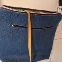 Damenhandtasche / Umhängetasche im Streifenlook aus Jeanshose genäht, Unikat, Upcycling-Tasche, 100 % Einzelstück Bild 5