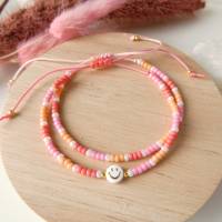 Armband einzeln oder im Set, Smiley, Miyuki Perlen orange pink korallenrot, Geschenk Bild 1