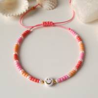 Armband einzeln oder im Set, Smiley, Miyuki Perlen orange pink korallenrot, Geschenk Bild 10