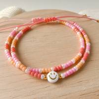 Armband einzeln oder im Set, Smiley, Miyuki Perlen orange pink korallenrot, Geschenk Bild 3