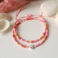 Armband einzeln oder im Set, Smiley, Miyuki Perlen orange pink korallenrot, Geschenk Bild 4
