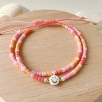 Armband einzeln oder im Set, Smiley, Miyuki Perlen orange pink korallenrot, Geschenk Bild 5