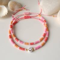 Armband einzeln oder im Set, Smiley, Miyuki Perlen orange pink korallenrot, Geschenk Bild 6