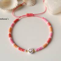 Armband einzeln oder im Set, Smiley, Miyuki Perlen orange pink korallenrot, Geschenk Bild 7