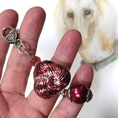 Anhänger rot für Hundehalsband Taschenbaumler handgemacht Schlüsselanhänger