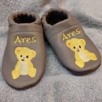 Krabbelschuhe Lauflernschuhe Schuhe Baby Kinder Bärchen  Leder Handmad personalisiert Bild 2