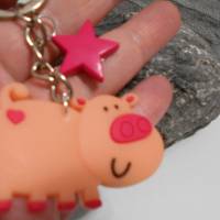 Schwein, Pig, mit Herz auf Popo,  Schlüsselanhänger Stern Glücksbringer PVC Bild 2