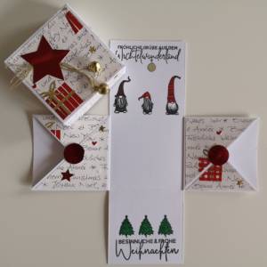 Explosionsbox zu Weihnachten  Weiß/Rot/Gold/Schwarz, ca. 7 x 7 x 7,5 cm, Ideal als Geldgeschenk, Wichtel Bild 1