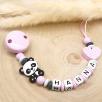 Schnullerkette Panda personalisiert mit Name Mädchen Rosa Geschenk Geburt Baby Taufe Bild 1